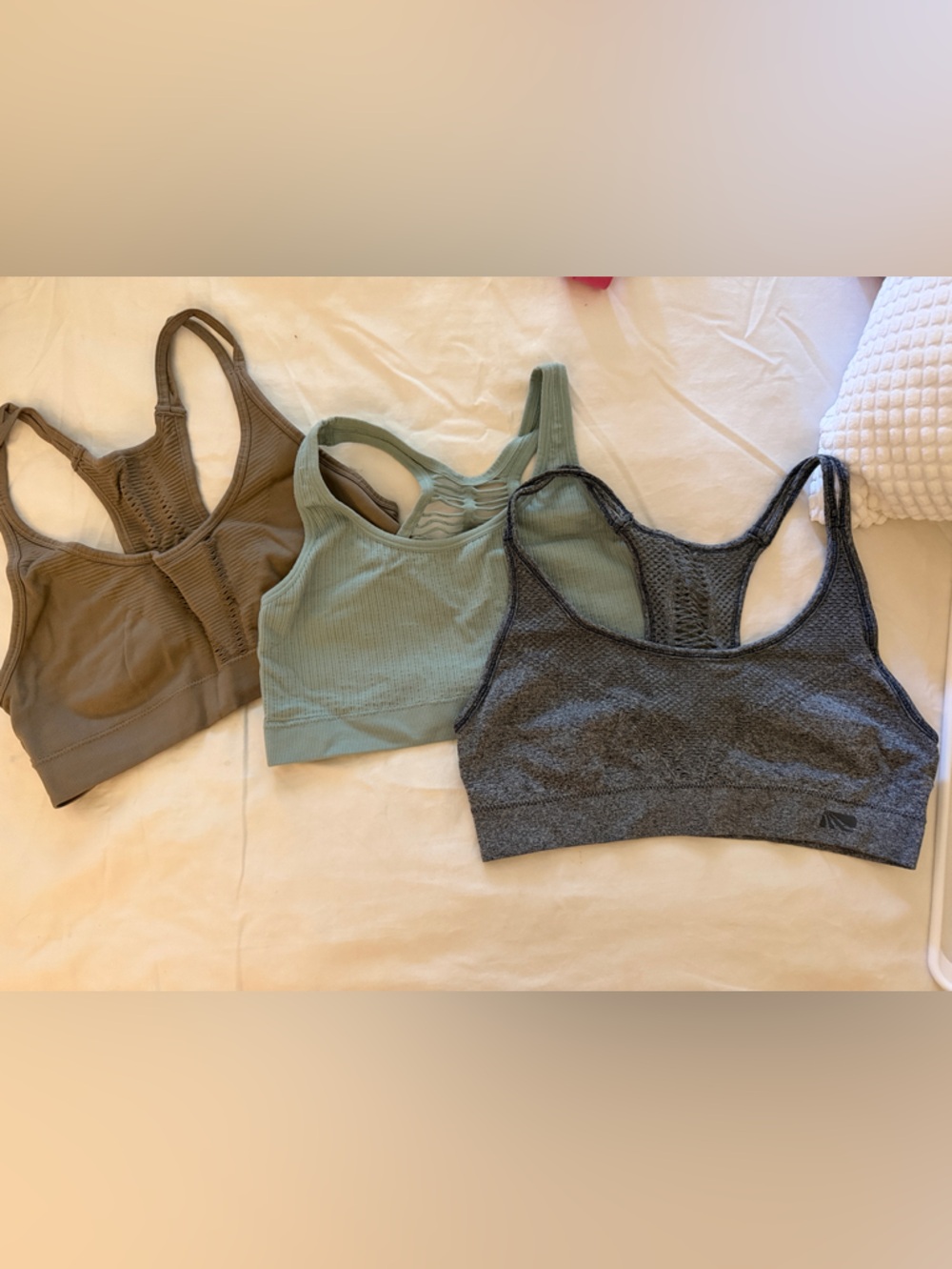 3-Pack Ryka/Profit bundeRibbed Seamless Sports Bras in Sage, Olive, and Charcoal